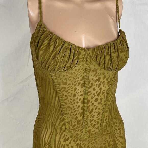 Miss Circle Women’s Ulani Burnout Velvet Mesh Maxi Dress Size XS Green/Gold - Picture 5 of 8